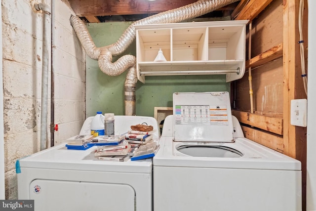 laundry room with washing machine and clothes dryer and laundry area