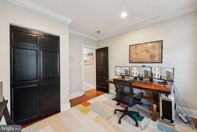 1619 Marion St NW, Washington, DC 20001 - home office with ornamental molding, wood finished floors, baseboards, and recessed lighting