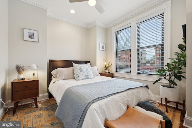 1619 Marion St NW, Washington, DC 20001 - bedroom with baseboards, crown molding, a ceiling fan, and recessed lighting