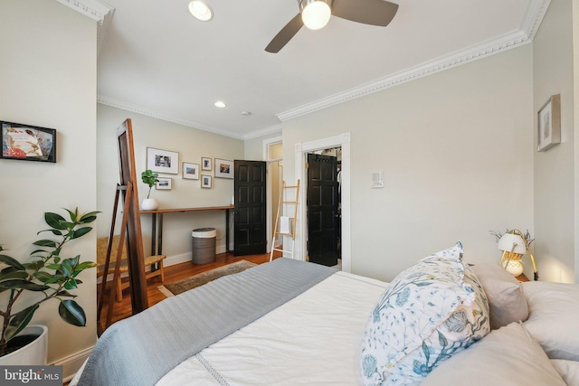 1619 Marion St NW, Washington, DC 20001 - bedroom featuring crown molding, recessed lighting, wood finished floors, baseboards, and ceiling fan