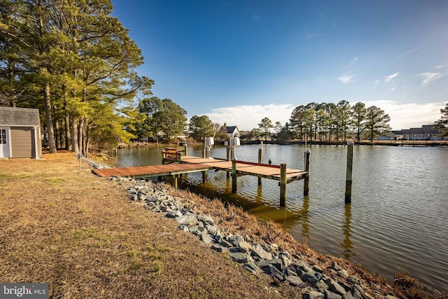 view of dock with a water view