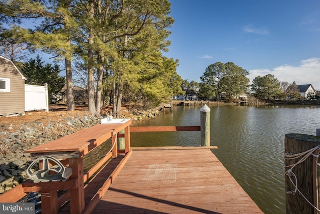 view of dock with a water view