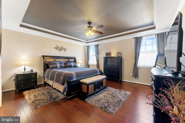 bedroom featuring a raised ceiling and wood finished floors