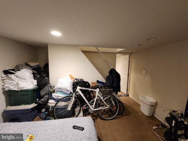 finished basement featuring carpet floors and baseboards