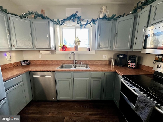 kitchen with dark wood-style floors, appliances with stainless steel finishes, and a sink