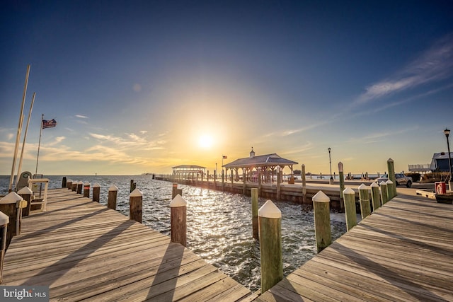 dock area featuring a water view