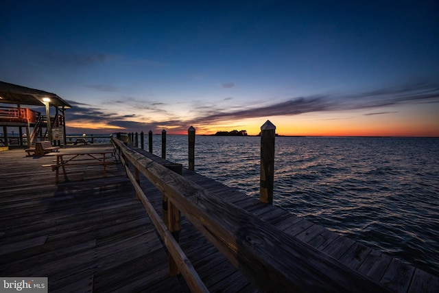 view of dock with a water view