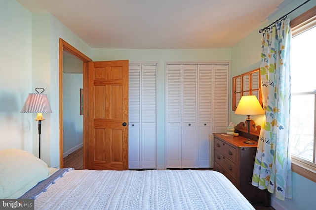 bedroom featuring multiple closets