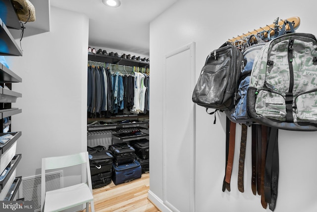 walk in closet featuring wood finished floors