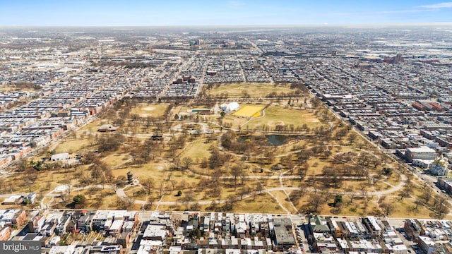 bird's eye view with a city view