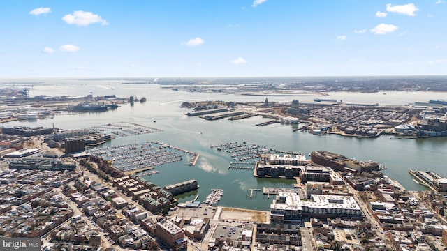 drone / aerial view with a view of city and a water view