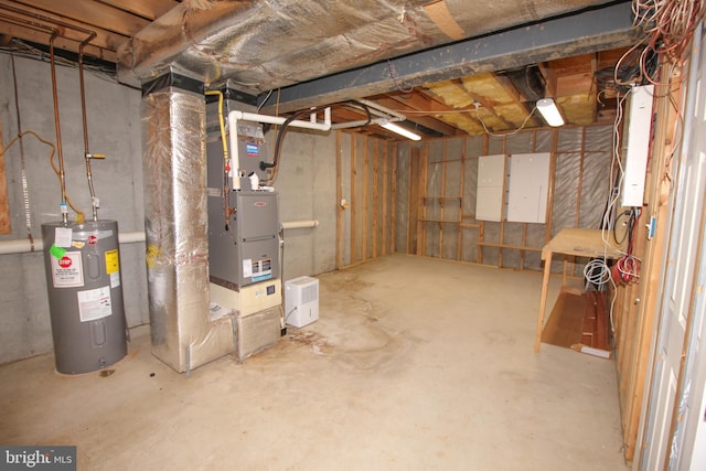 unfinished basement with electric water heater