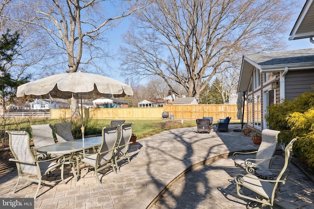 view of patio featuring outdoor dining area and a fenced backyard