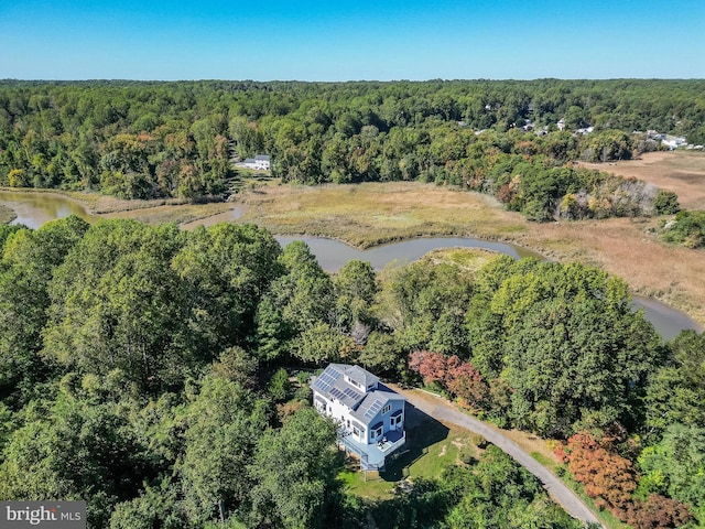 5112 Shore Dr, Huntingtown, MD 20639 - birds eye view of property featuring a water view and a wooded view