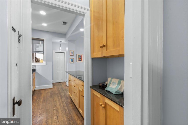 2652 Woodley Pl NW, Washington, DC 20008 - kitchen featuring dark wood-style flooring, baseboards, and recessed lighting