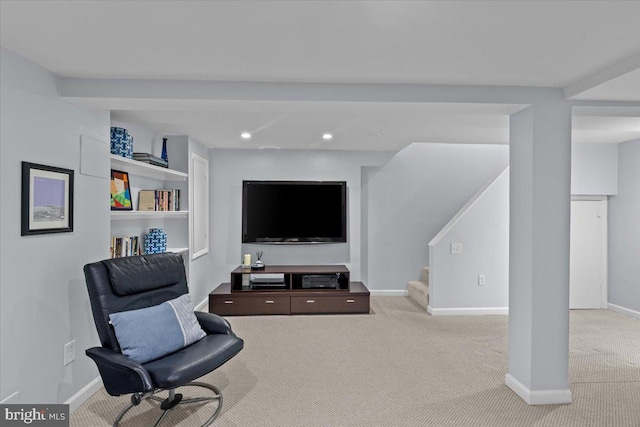 2652 Woodley Pl NW, Washington, DC 20008 - sitting room with carpet, stairway, baseboards, and recessed lighting