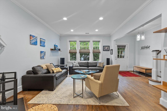 2652 Woodley Pl NW, Washington, DC 20008 - living area with crown molding, recessed lighting, wood finished floors, and baseboards