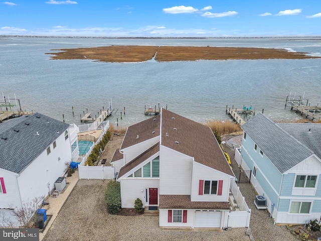 aerial view featuring a water view