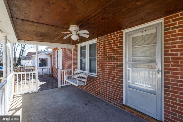 view of patio / terrace featuring ceiling fan and a porch