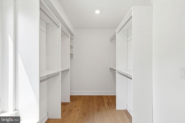 walk in closet with light wood-style flooring