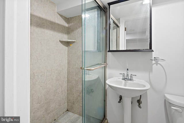 full bath with a stall shower, a sink, and toilet