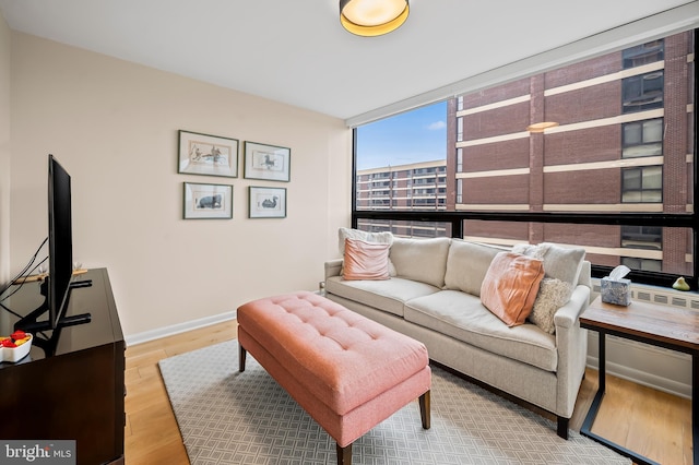 living room featuring baseboards and wood finished floors