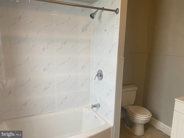 bathroom with toilet, tub / shower combination, and vanity