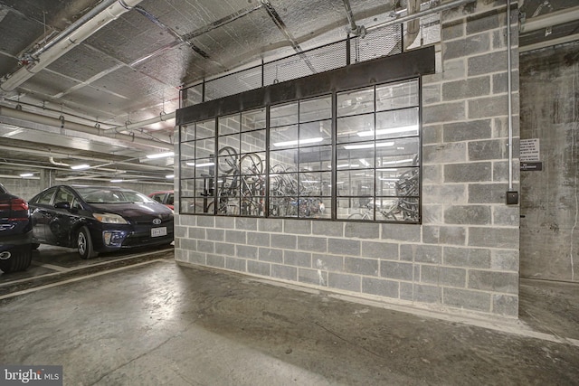 parking garage with concrete block wall