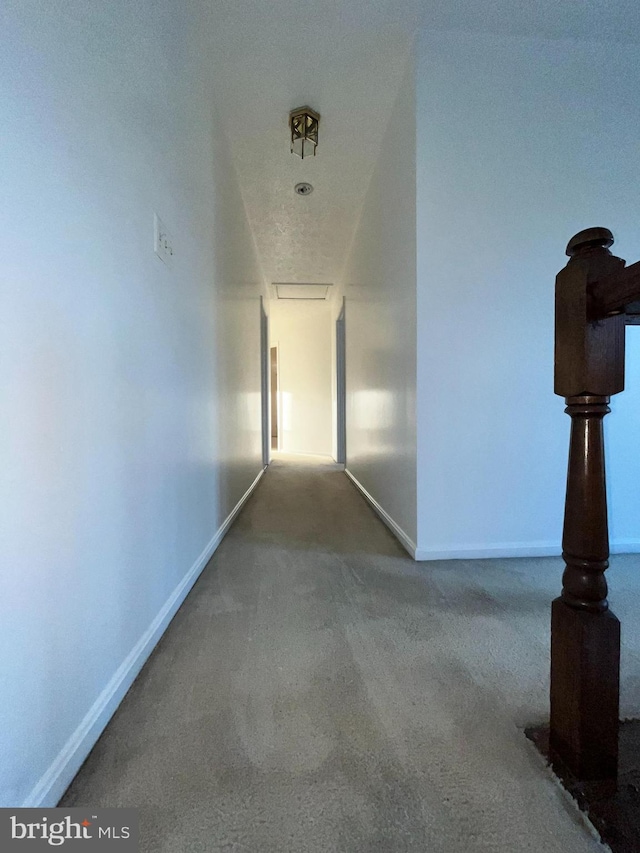 corridor with baseboards and carpet flooring