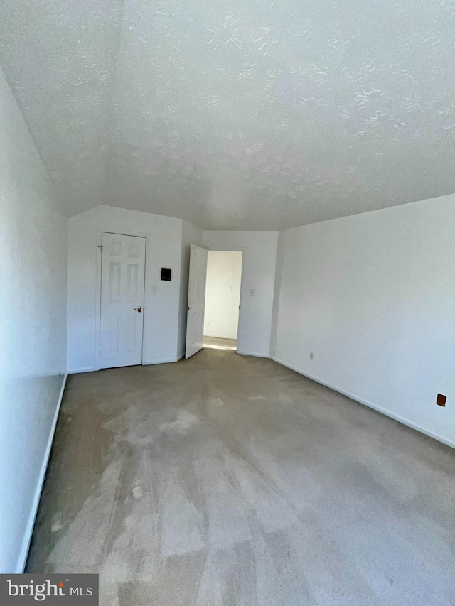 additional living space with carpet floors and a textured ceiling