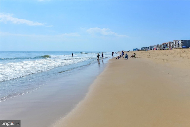 property view of water featuring a beach view