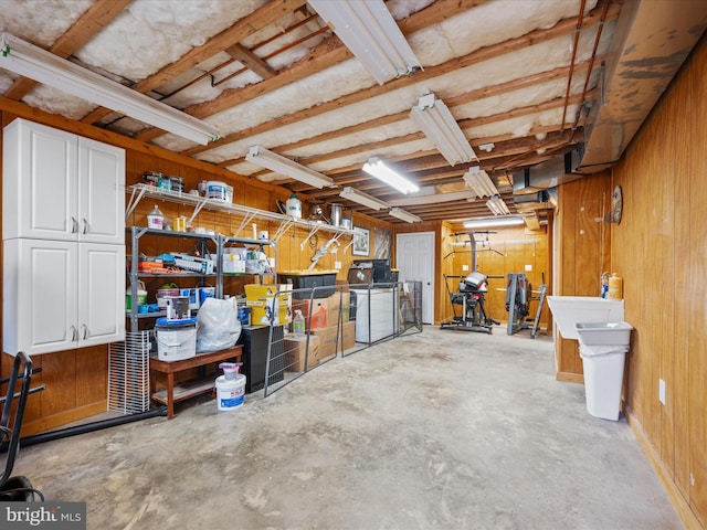 interior space featuring wood walls