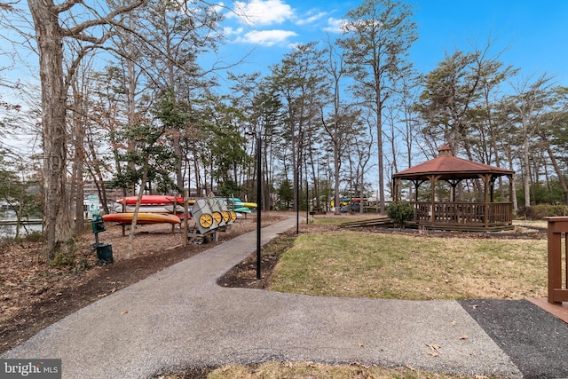 view of community with a gazebo and a lawn