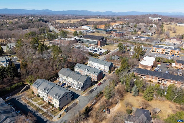 drone / aerial view featuring a mountain view