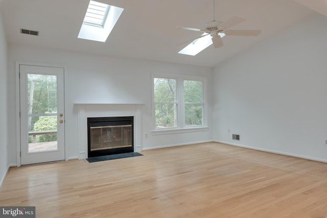 unfurnished living room with vaulted ceiling, plenty of natural light, and visible vents