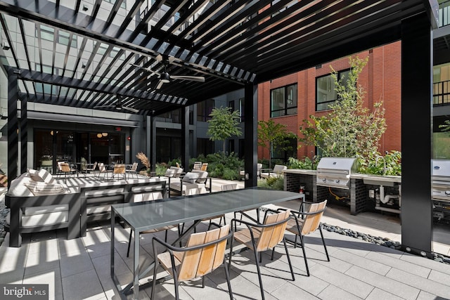 view of patio / terrace featuring outdoor dining area, grilling area, and a pergola