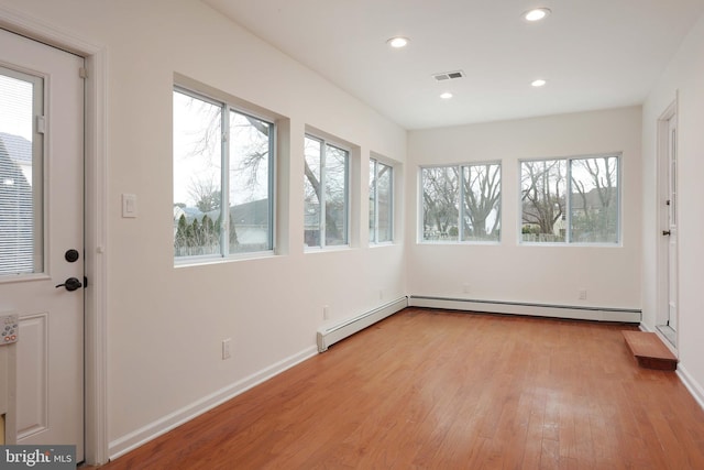 unfurnished sunroom featuring visible vents