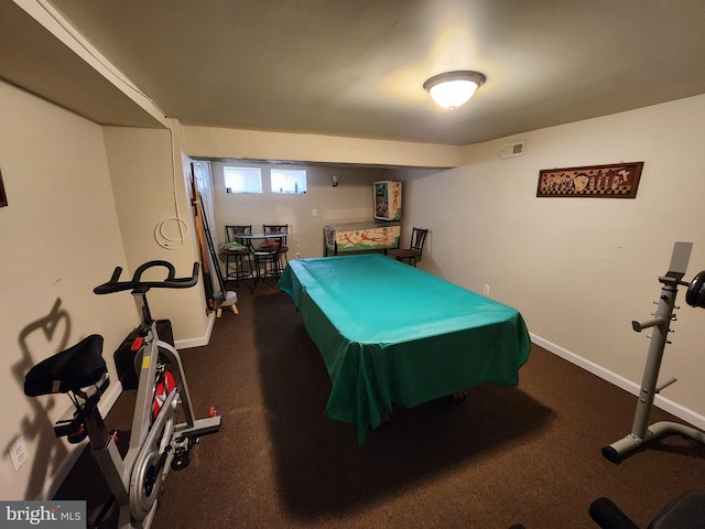 playroom featuring pool table, visible vents, and baseboards