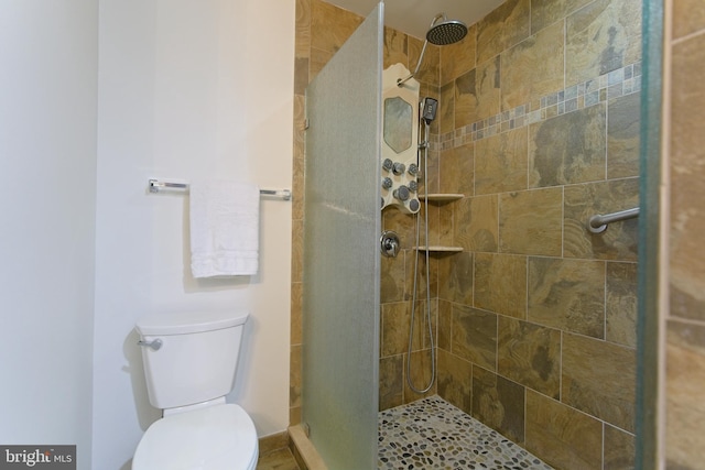 bathroom with a shower stall and toilet