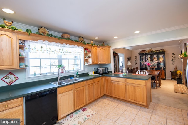 9 Holly Ter, Cambridge, MD 21613 - kitchen with crown molding, dishwasher, open shelves, and a sink