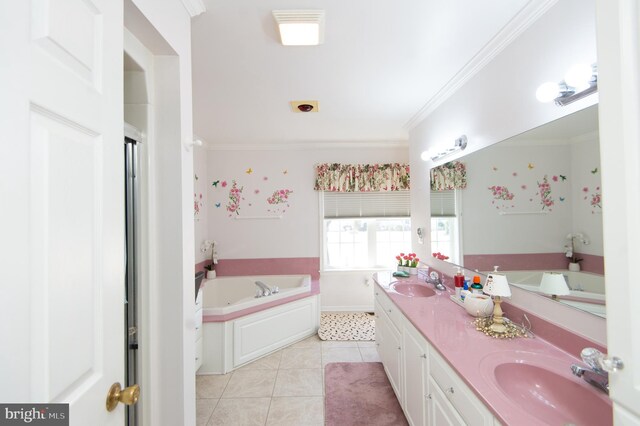 9 Holly Ter, Cambridge, MD 21613 - full bath with tile patterned floors, a bath, crown molding, and a sink