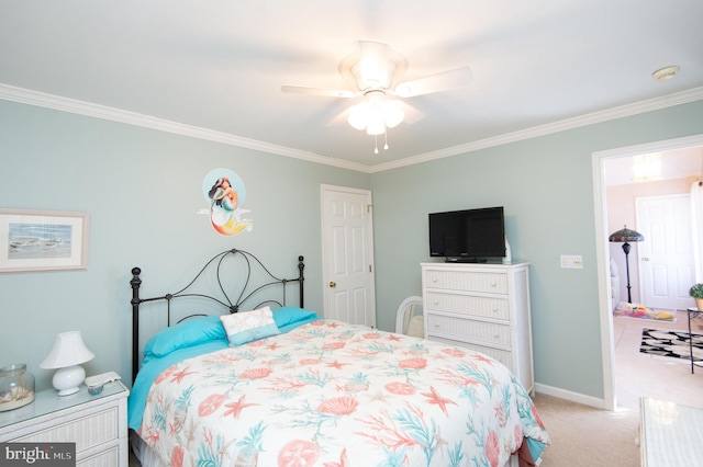 9 Holly Ter, Cambridge, MD 21613 - bedroom with ceiling fan, baseboards, light colored carpet, and ornamental molding
