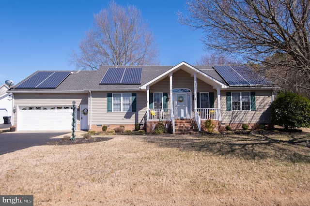 9 Holly Ter, Cambridge, MD 21613 - ranch-style home with a front lawn, aphalt driveway, roof with shingles, an attached garage, and crawl space