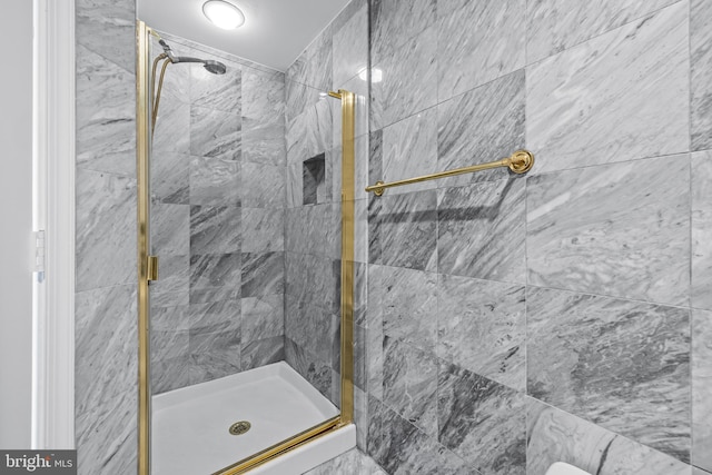 bathroom featuring a shower stall