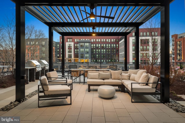 7175 12th St NW Unit 601, Washington, DC 20011 - view of patio with a pergola, exterior kitchen, outdoor lounge area, and fence