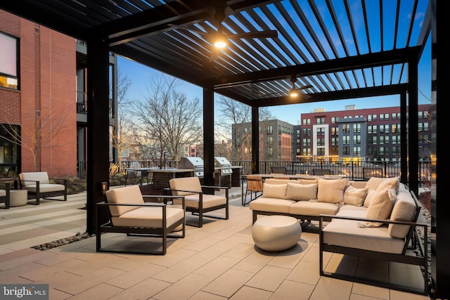 7175 12th St NW Unit 601, Washington, DC 20011 - view of patio / terrace featuring exterior kitchen, an outdoor living space, and a pergola