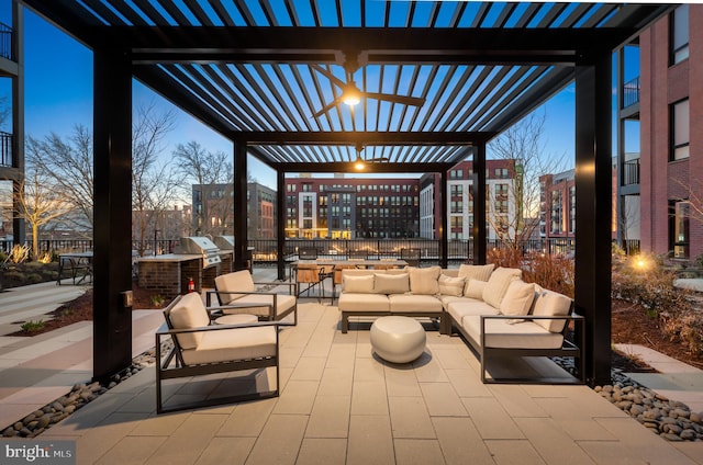 7175 12th St NW Unit 601, Washington, DC 20011 - view of patio featuring fence, a city view, an outdoor living space, and area for grilling