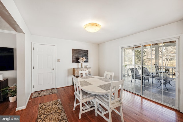 dining area featuring wood-type flooring and baseboards