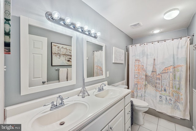 bathroom featuring double vanity, visible vents, a sink, and tile patterned floors