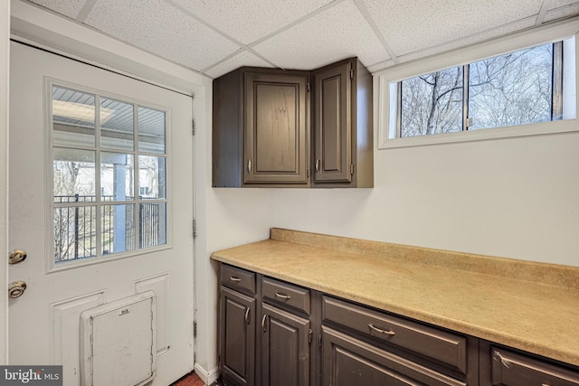 kitchen with a paneled ceiling, plenty of natural light, and light countertops